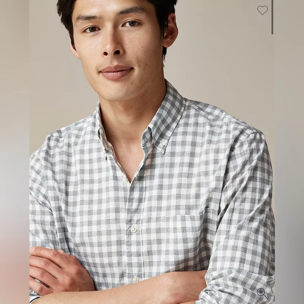 J. Crew Slim Secret Wash Cotton Poplin Gray Heather Gingham Casual Button Down